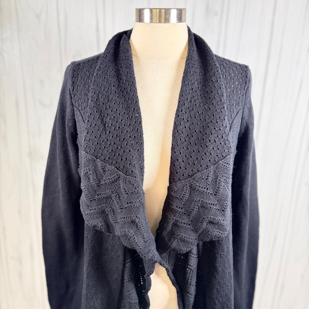 DESIGN HISTORY NWOT Black Cotton Blend Waterfall Front Cardigan, Large - Picture 2 of 9